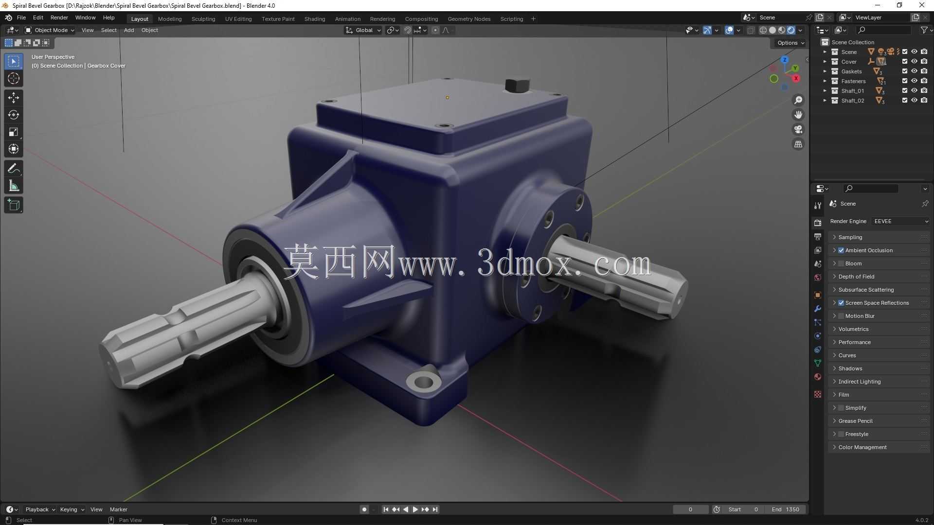 Blender中的螺旋锥齿轮箱动画