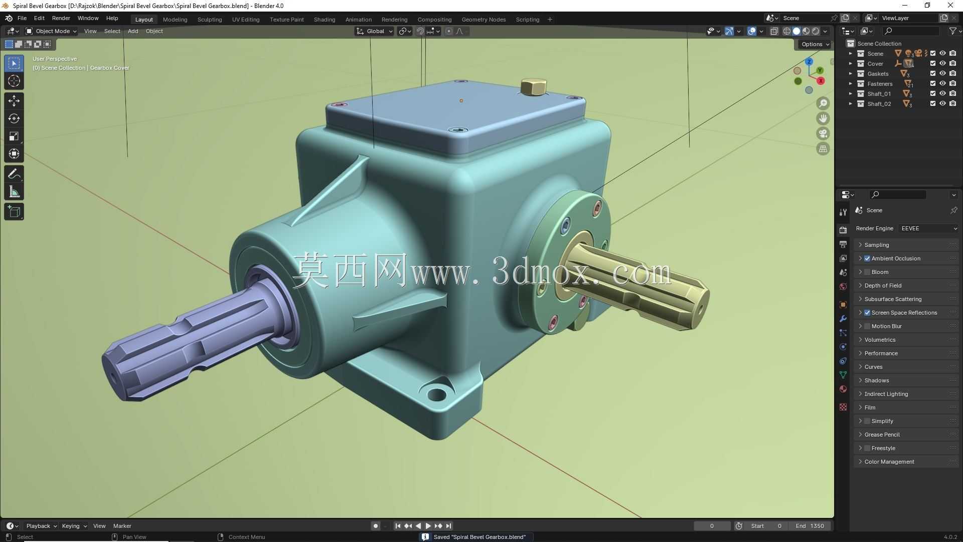 Blender中的螺旋锥齿轮箱动画