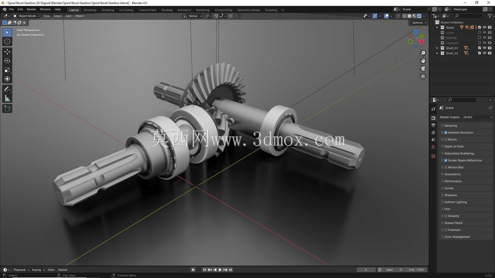 Blender中的螺旋锥齿轮箱动画