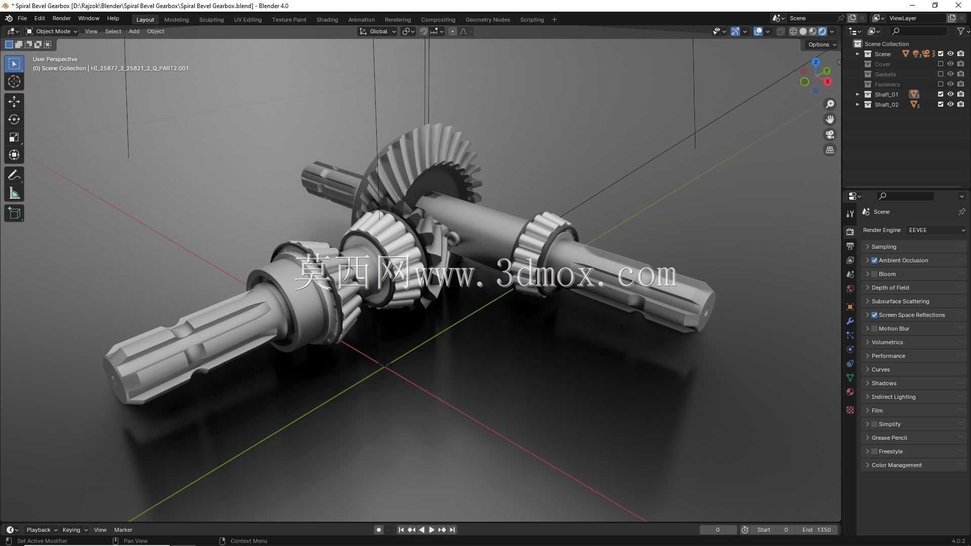 Blender中的螺旋锥齿轮箱动画