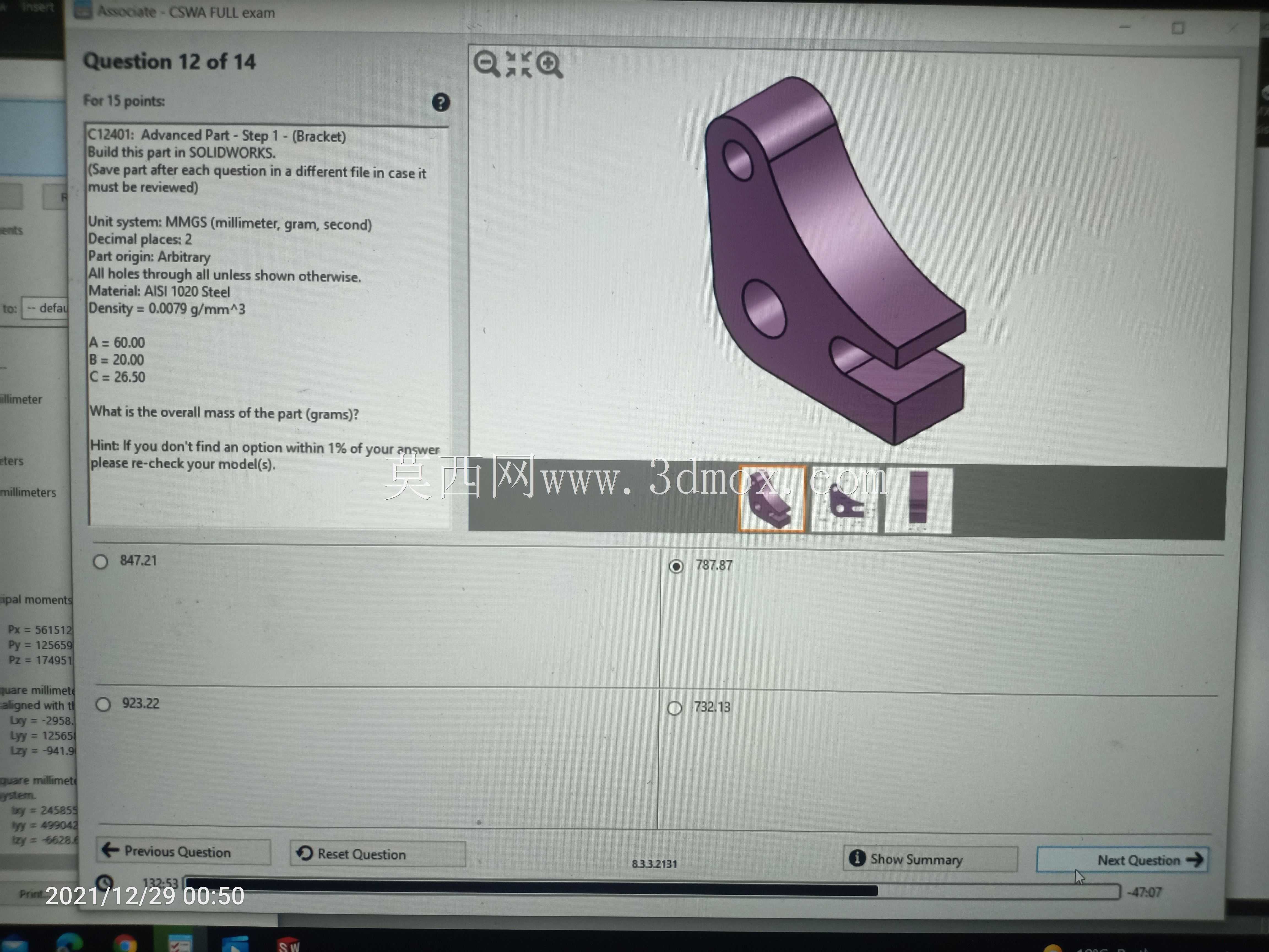CSWA认证SOLIDWORKS助理实际考试建模问题用于锻炼
