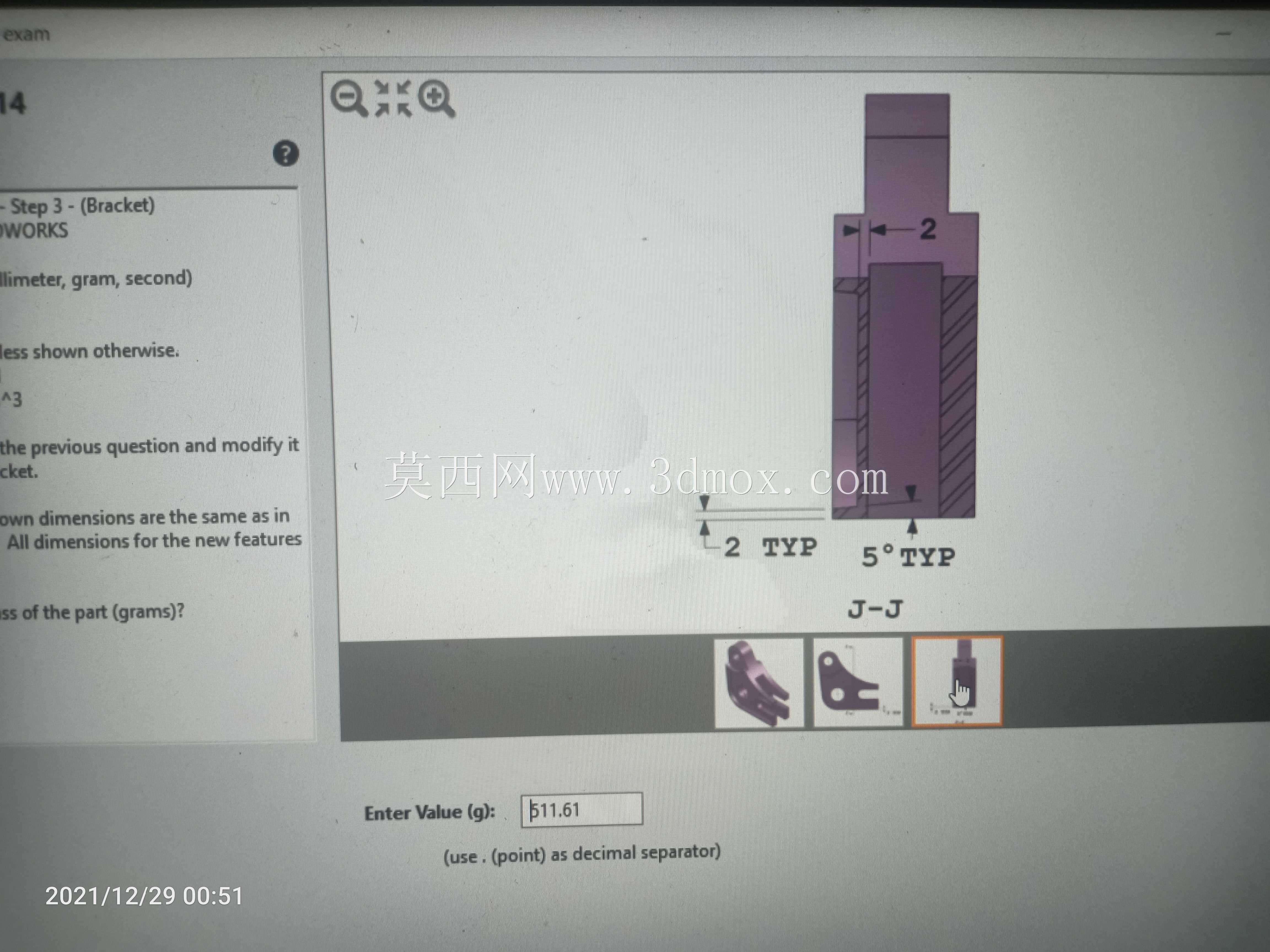 CSWA认证SOLIDWORKS助理实际考试建模问题用于锻炼