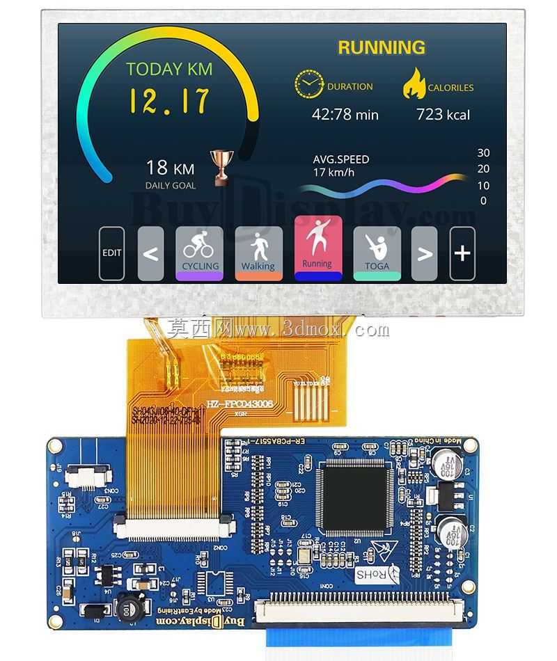 低成本液晶显示器4.3,5,7英寸Arduino SPI I2C TFT触摸屏