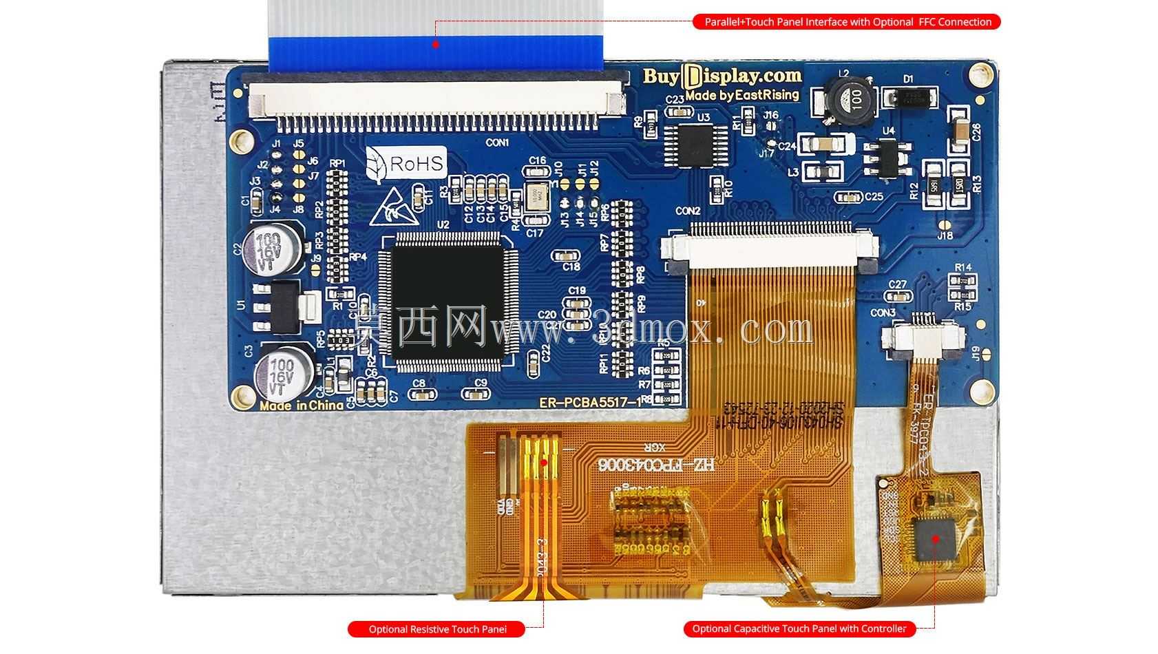低成本液晶显示器4.3,5,7英寸Arduino SPI I2C TFT触摸屏