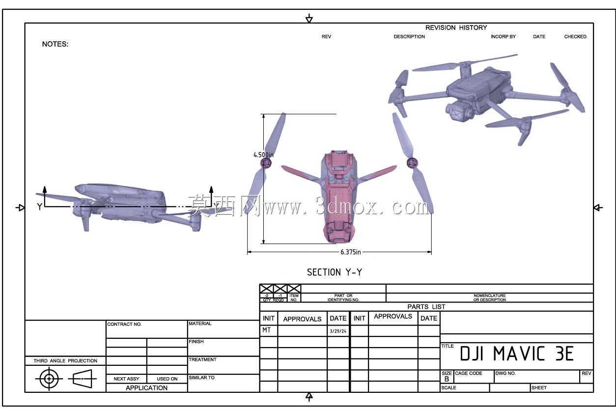 适用于 DJI MAVIC 3E 无人机的 3 种尺寸 3D 打印