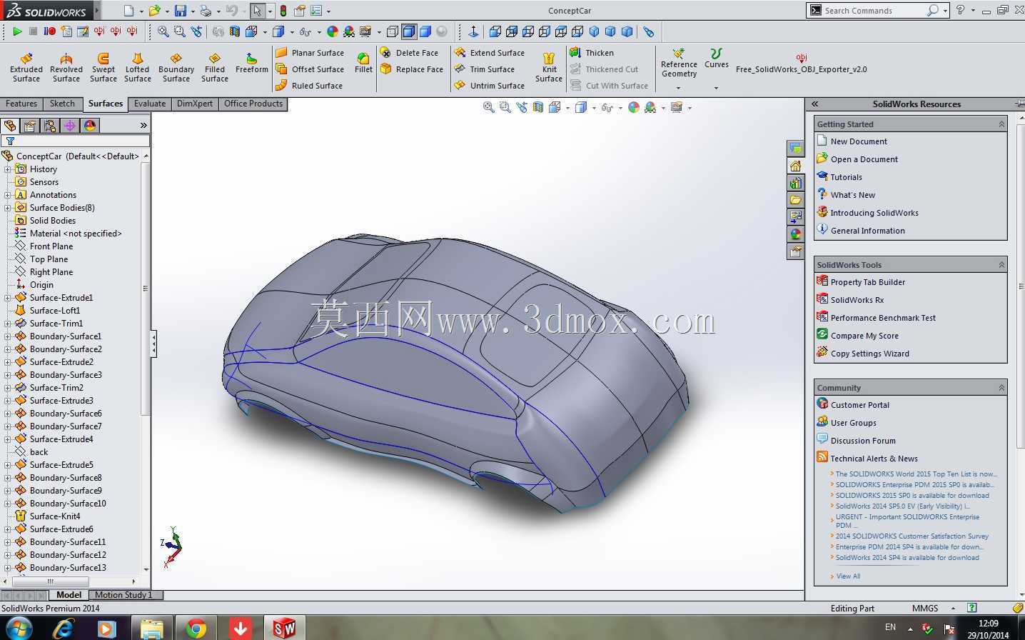使用 Solidworks 为汽车建模