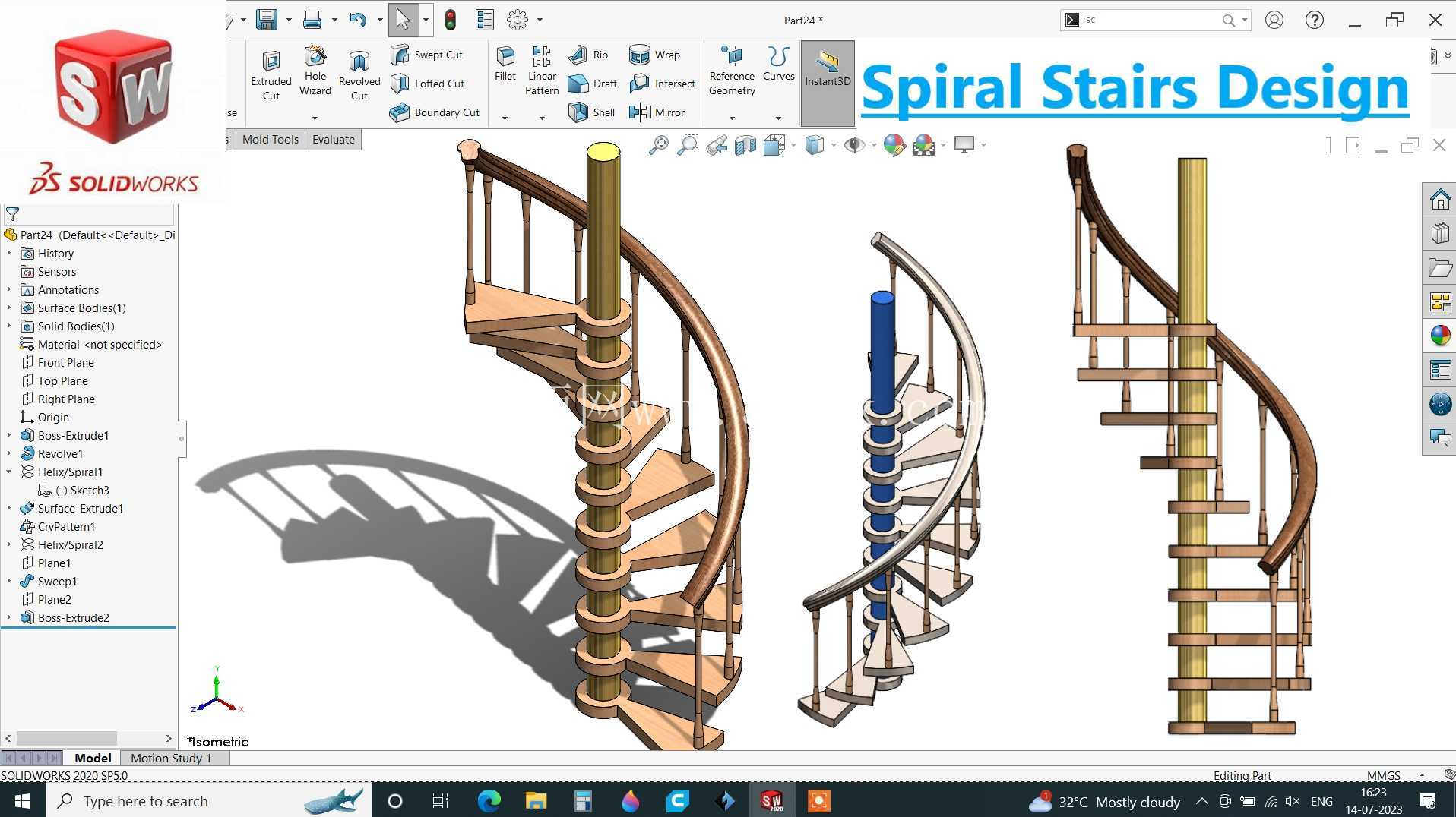Solidworks 中的螺旋楼梯
