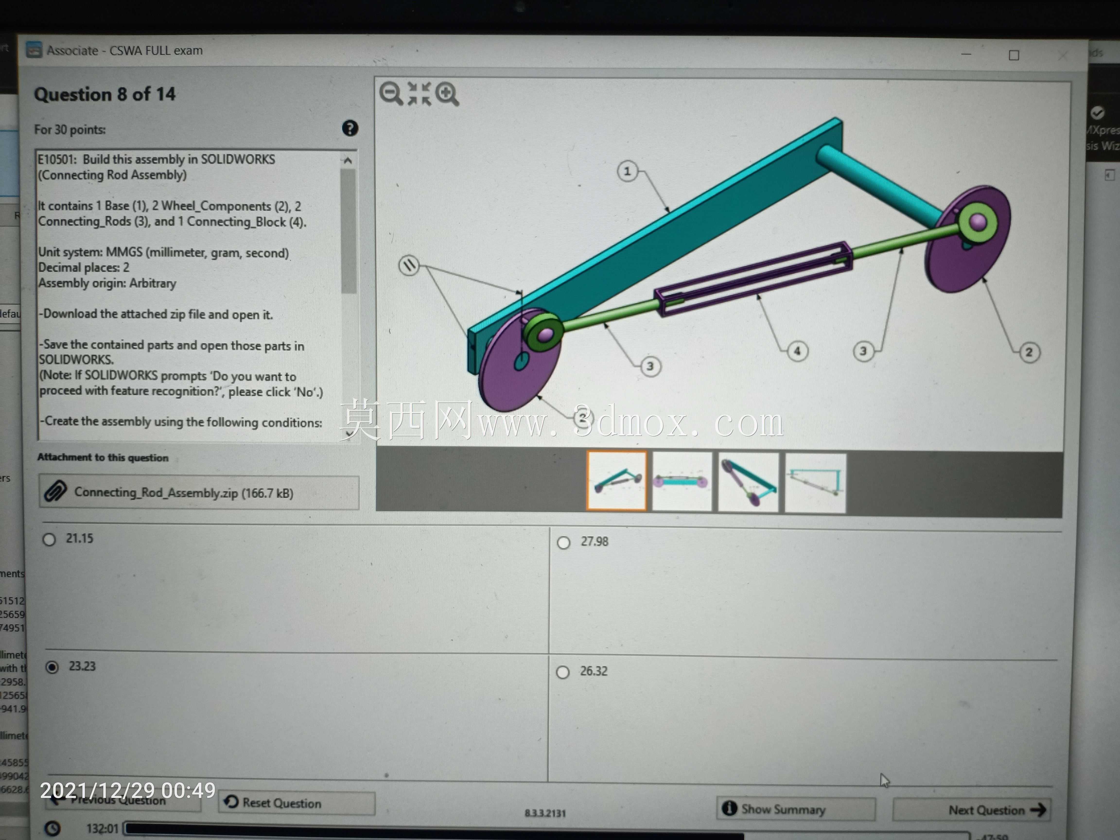 CSWA认证SOLIDWORKS合伙人练习3的真实考试组装问题
