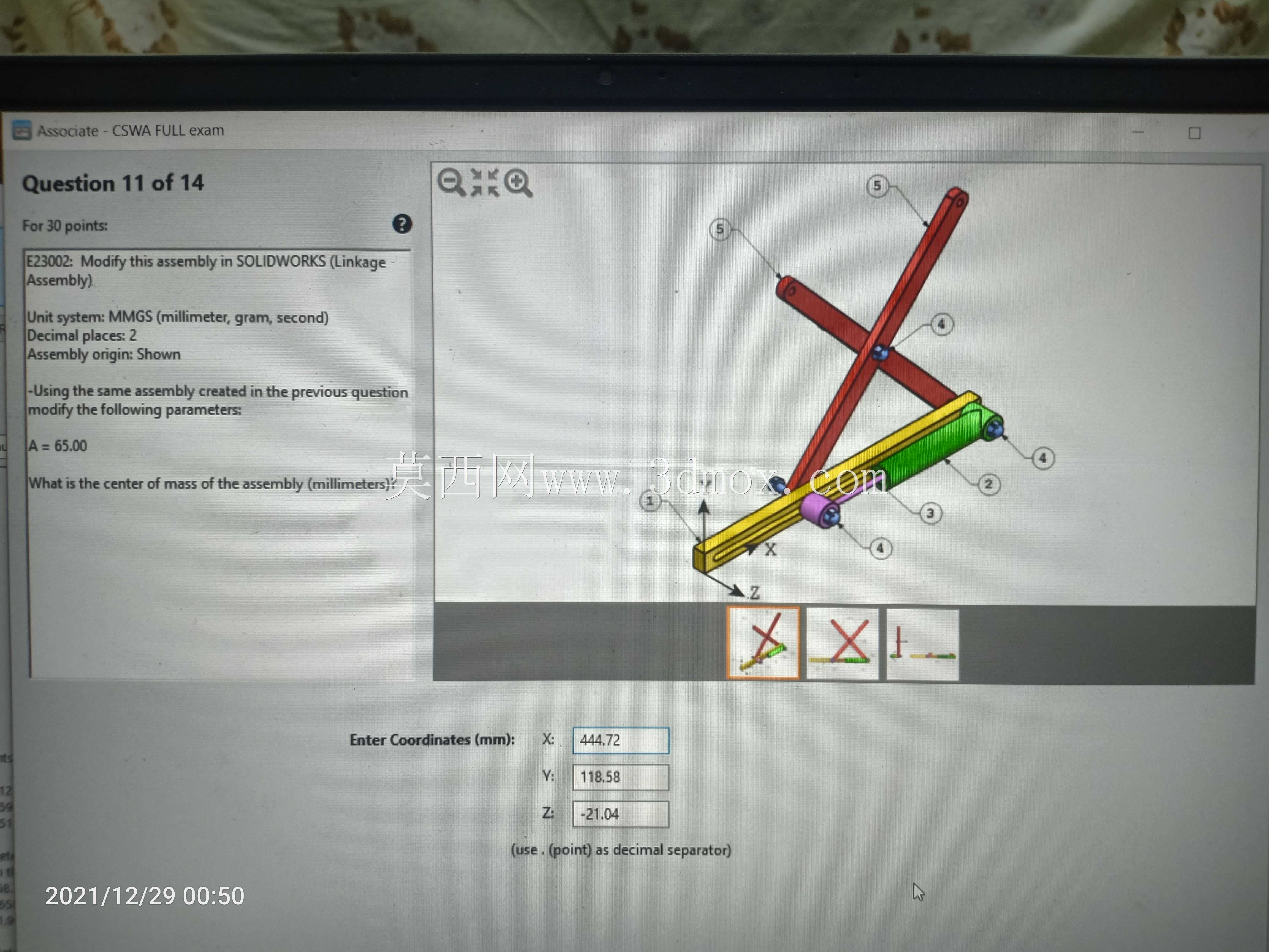 CSWA认证SOLIDWORKS合伙人实际考试组装问题用于锻炼