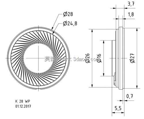 <p> 28mm/ 1.1 \“ 2W 8Ohm扬声器</ p>