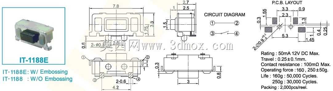 IT-1188E / KLS7-TS3606 smt直角轻触开关