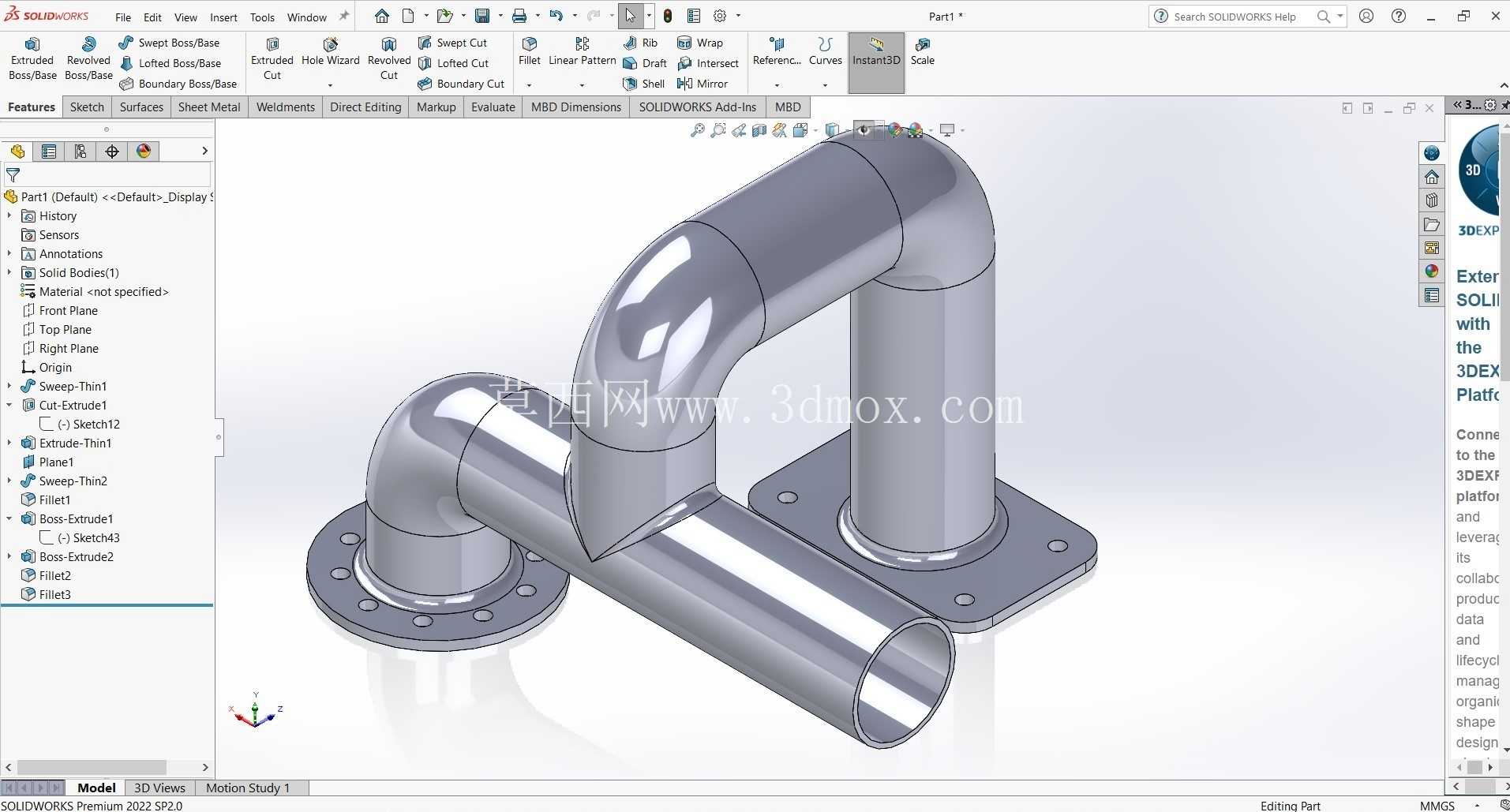 Solidworks 管道接头设计初学者练习