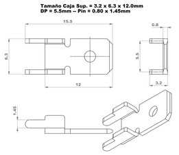 FICHA PALA 6.3x0.8mm MACHO Recto p/PCB�� 2 ����ľ�� dp5.5mm