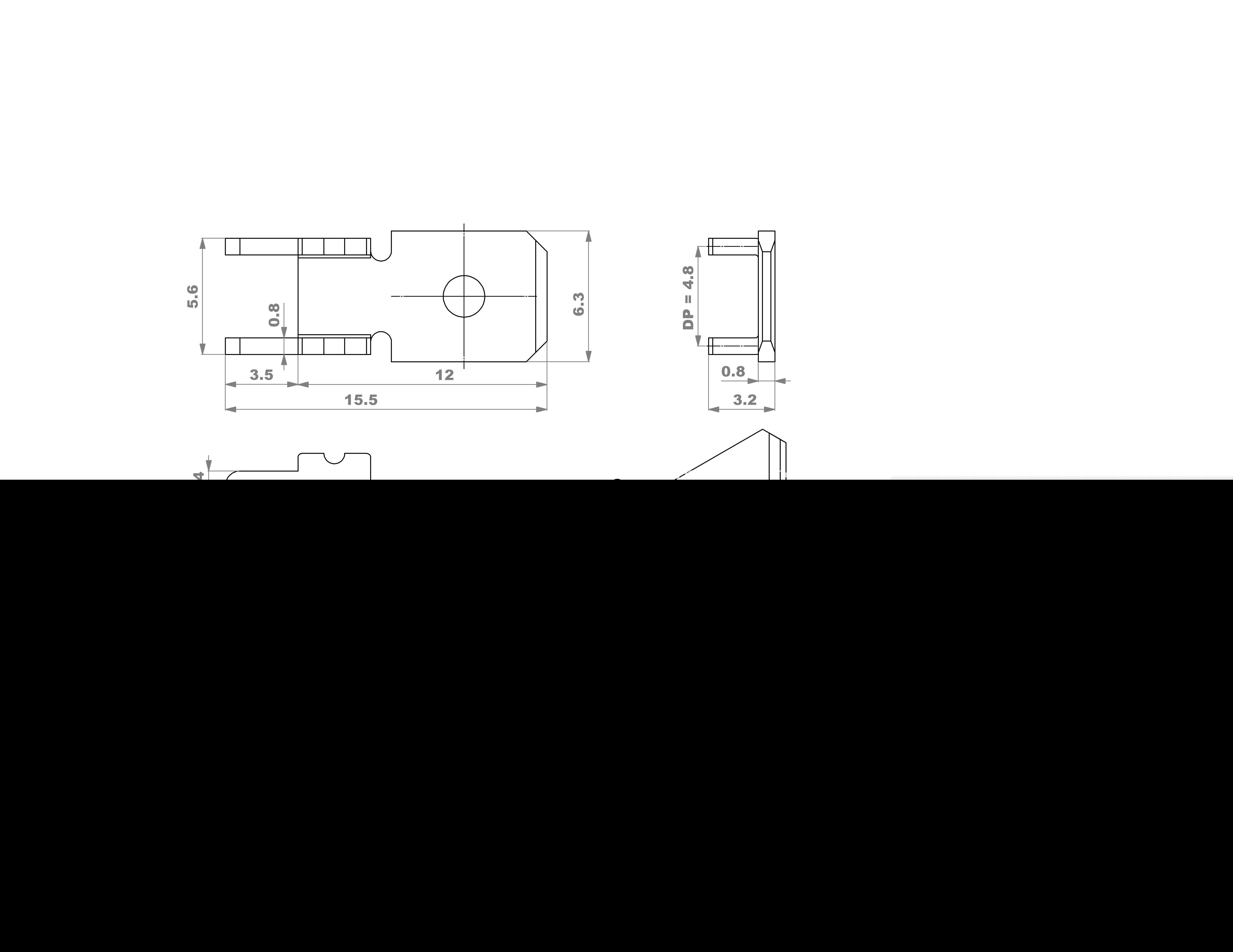 FICHA PALA 6.3x0.8mm Macho Recto p/PCB 2 pines dp4.8mm