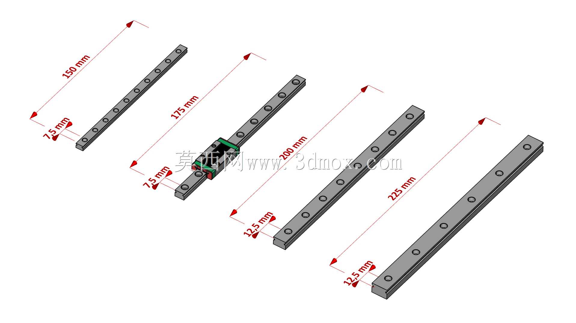 Hiwin MGN7 MGN9 MGN12 MGN15导轨任意长度(FreeCAD)