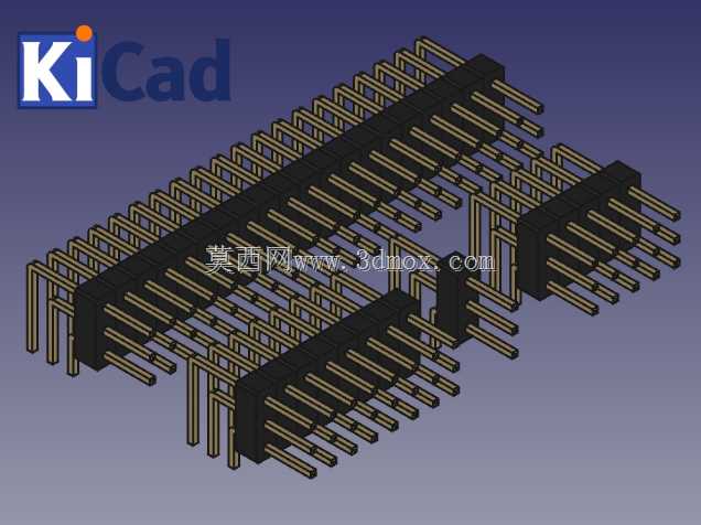 用于KiCAD的2.54mm引脚头三排直角