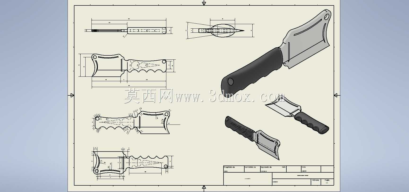 Coltello mannaia Manto Cad 3d