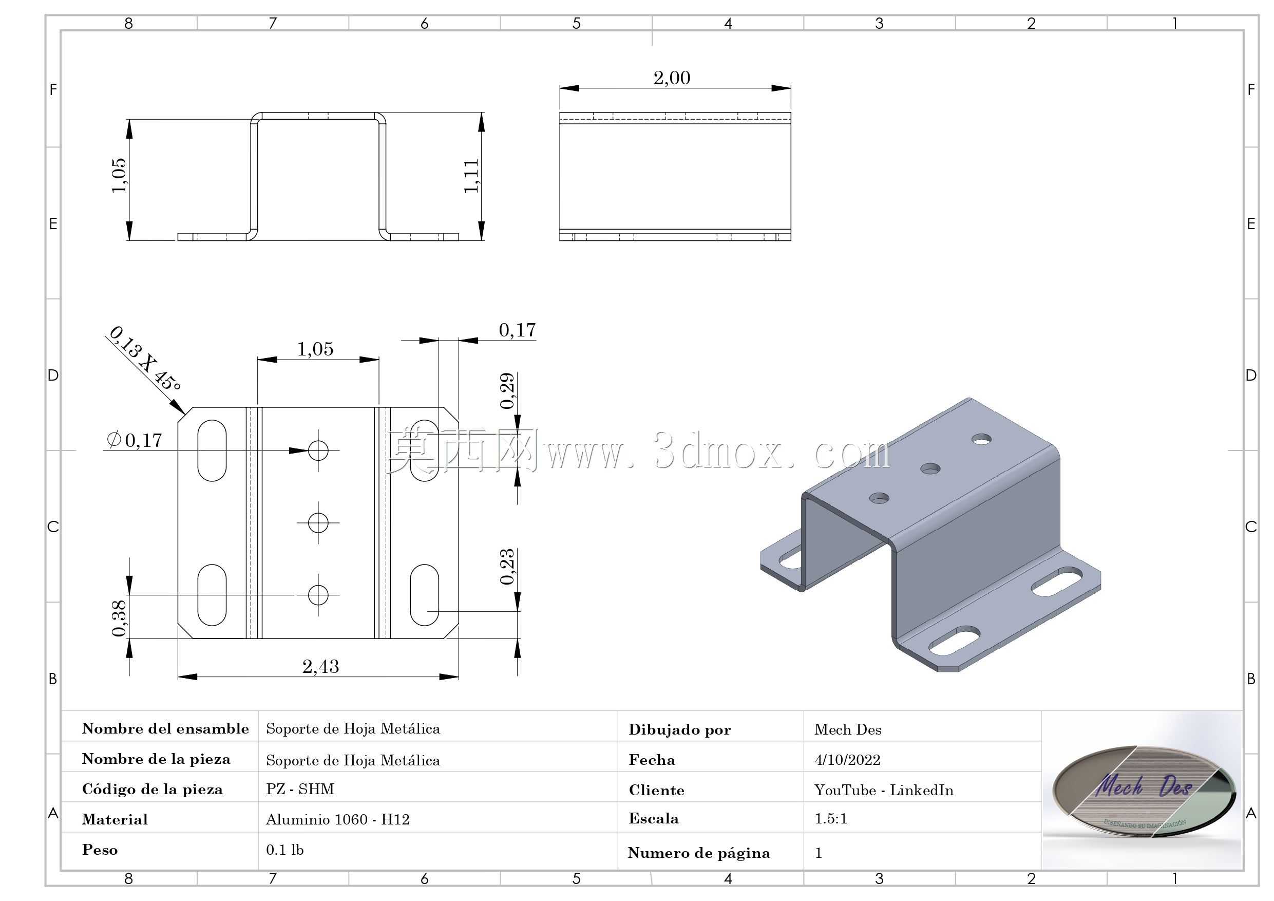 Pieza Mecánica:Sporte de Pared