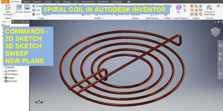 Autodesk Inventor中的螺旋线圈|| 螺旋线圈命令|| 发明人教程