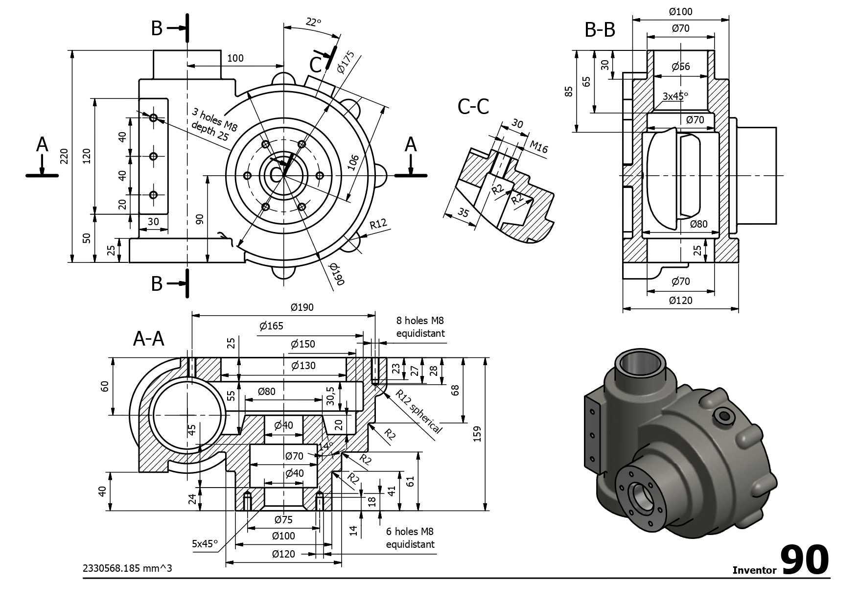 3D CAD基本锻炼/蠕虫齿轮壳/Caja de Engranajes Helicoidales/Autodesk Inventor Pro