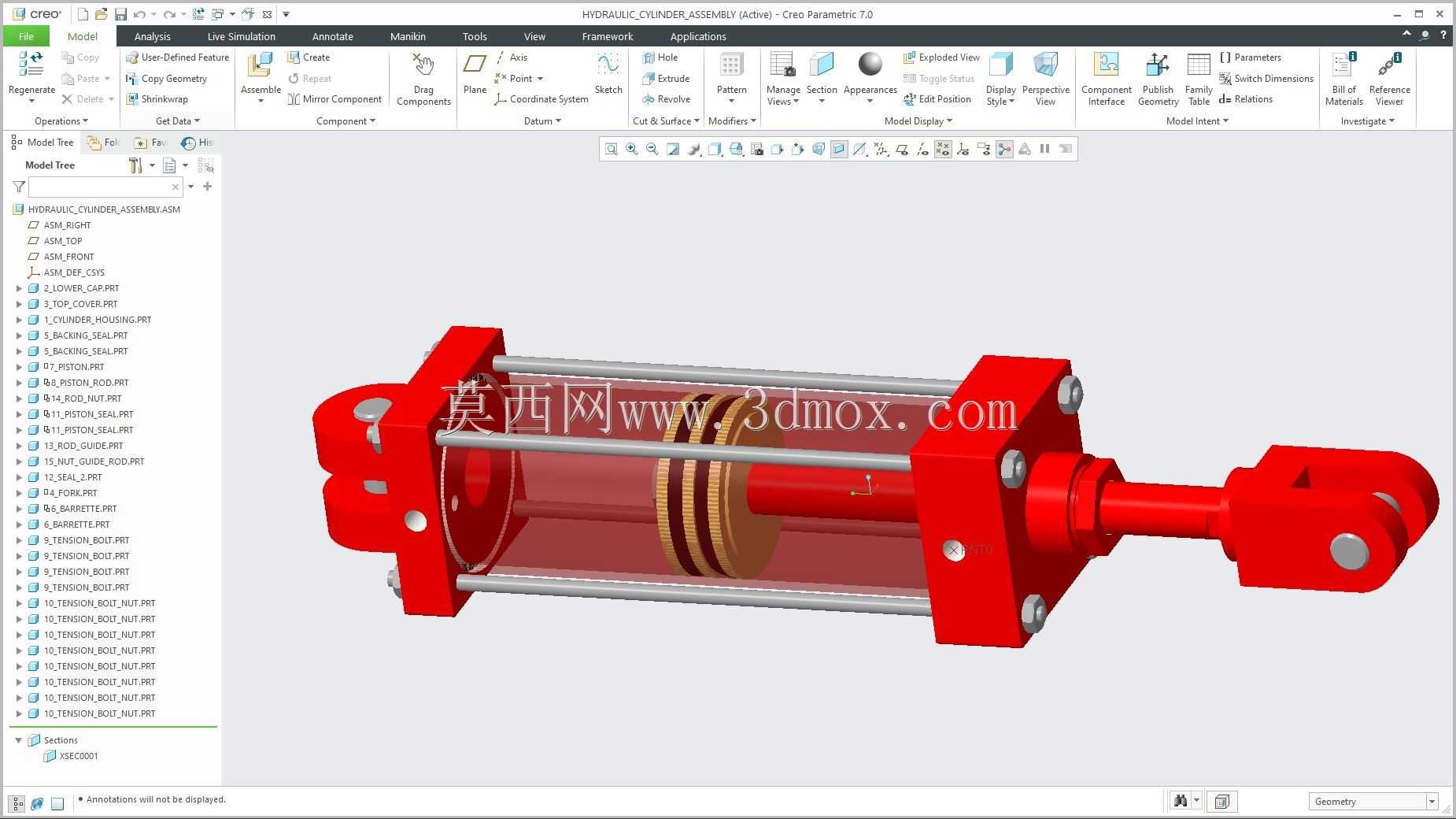 cilindru hidraulic sealizat in Creo ptc 