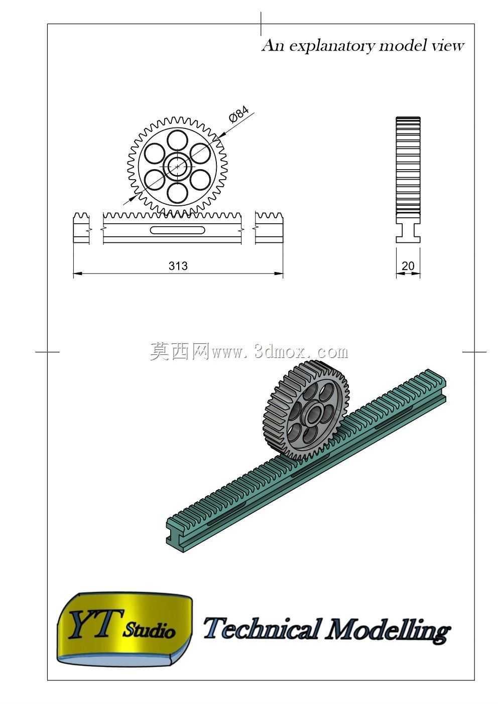动画。矩形齿条和小齿轮。