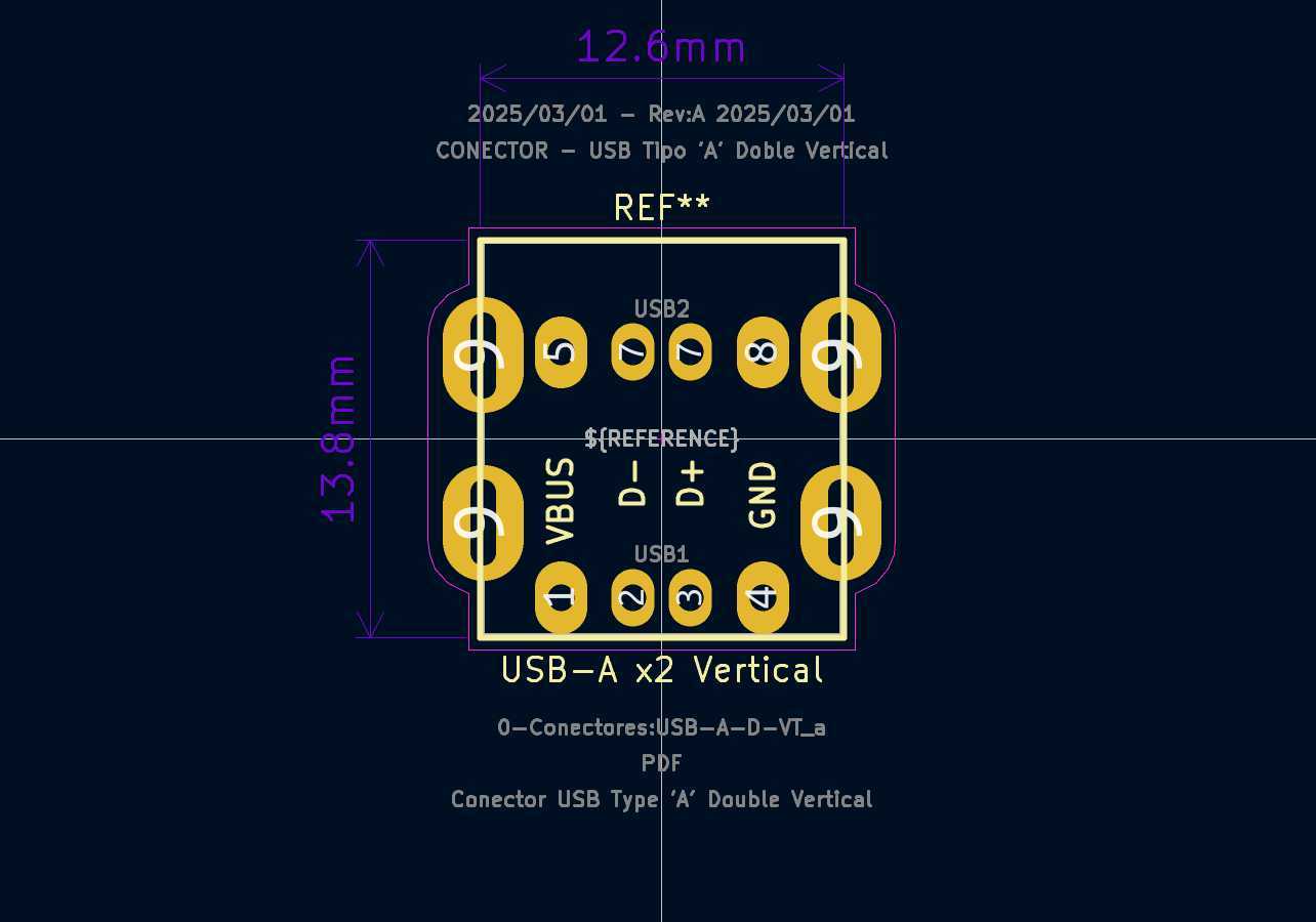 USB A 型双垂直连接器
