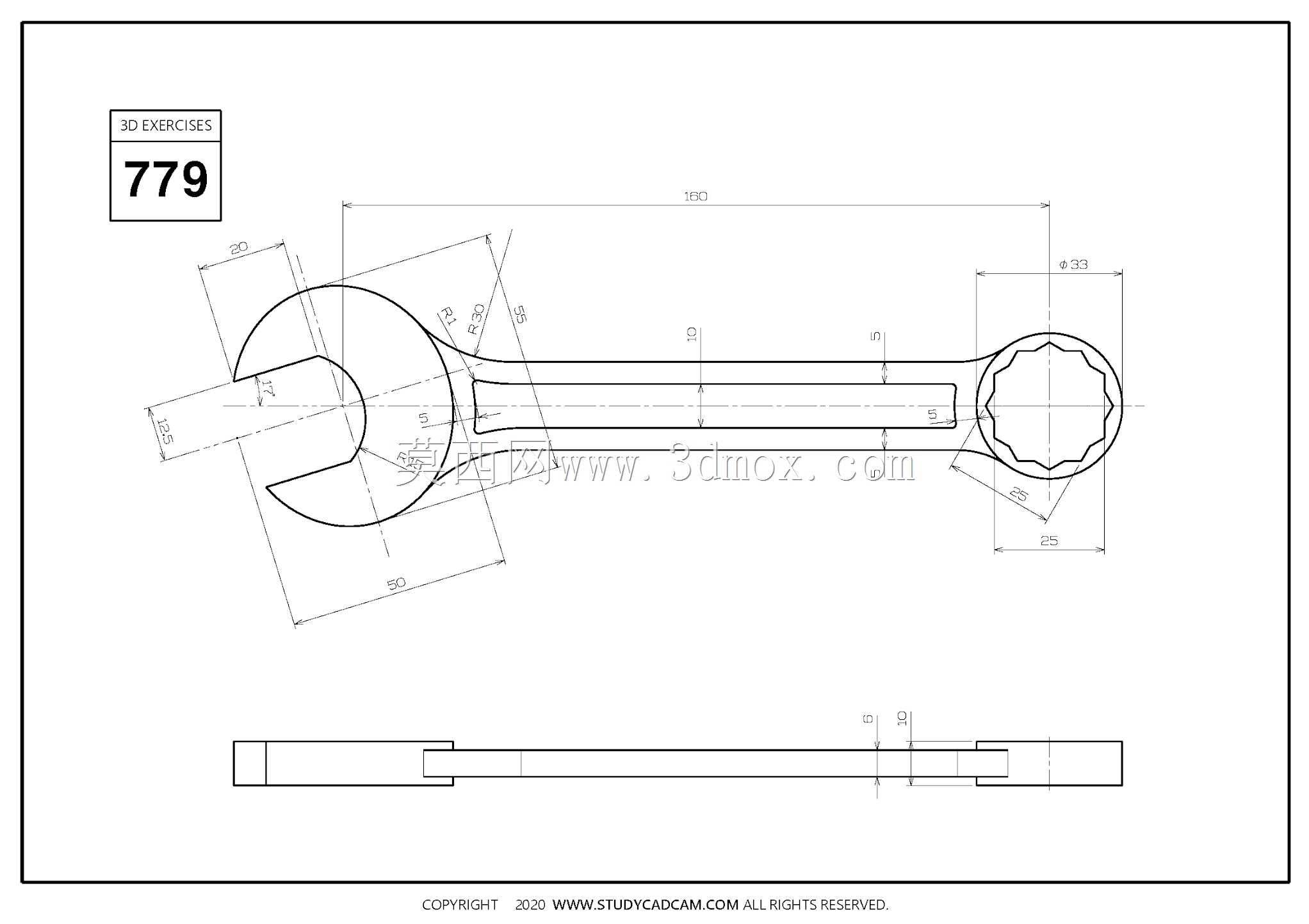 Studycadcam三维CAD练习779/组合扳手或扳手/Lave combinada/Autodesk Inventor Pro