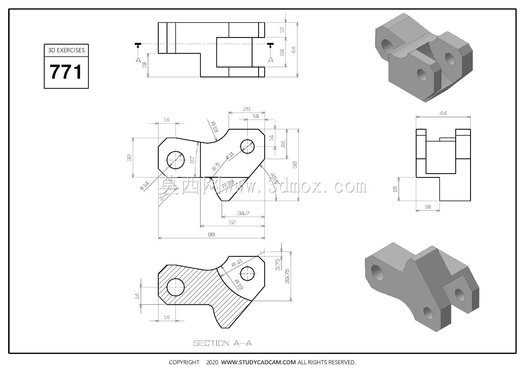 Studycadcam三维CAD练习771/滚轮杆/Palanca de Rodillos/Autodesk Inventor Pro