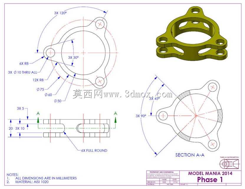 三维CAD基础练习/Modelmania 2015第1阶段和第2阶段/Autodesk Inventor Pro