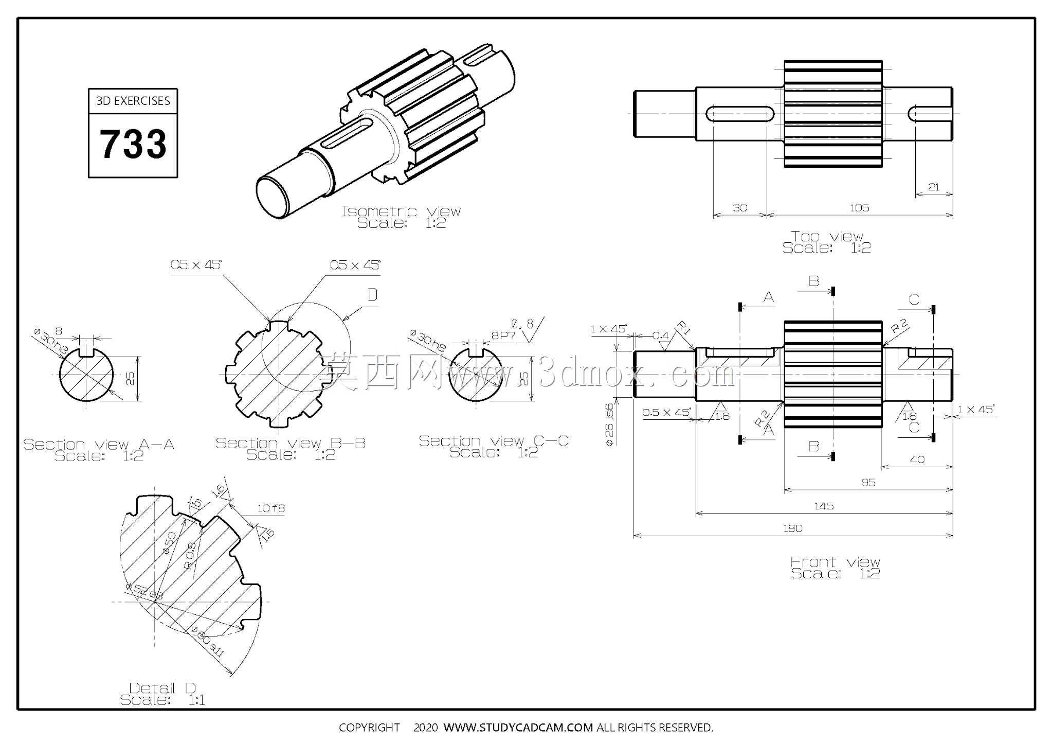 Studycadcam三维CAD练习733/轴/Eje/Autodesk Inventor Pro