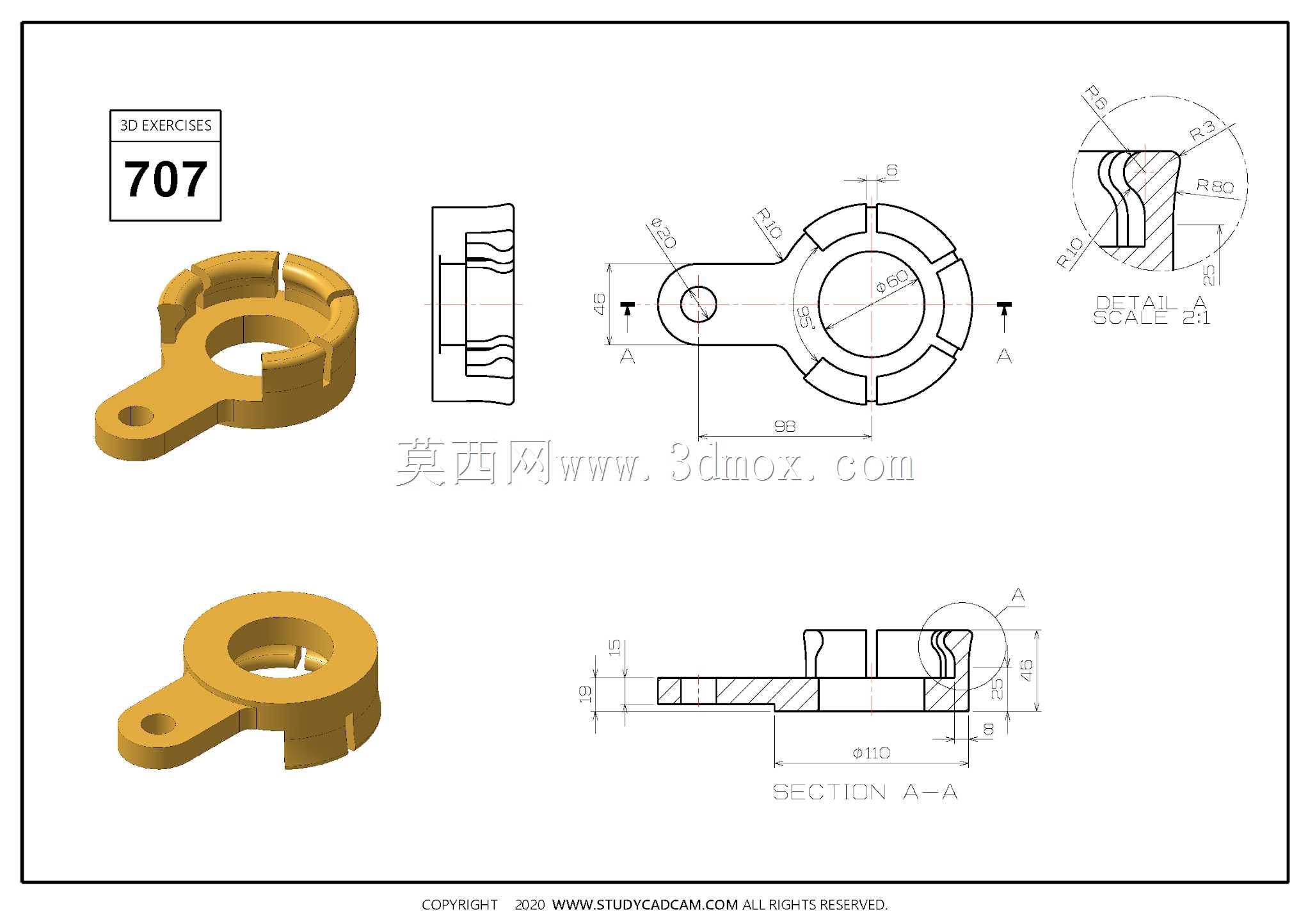 Studycadcam三维CAD练习707/CATICS 3D06-H01/Autodesk Inventor Pro