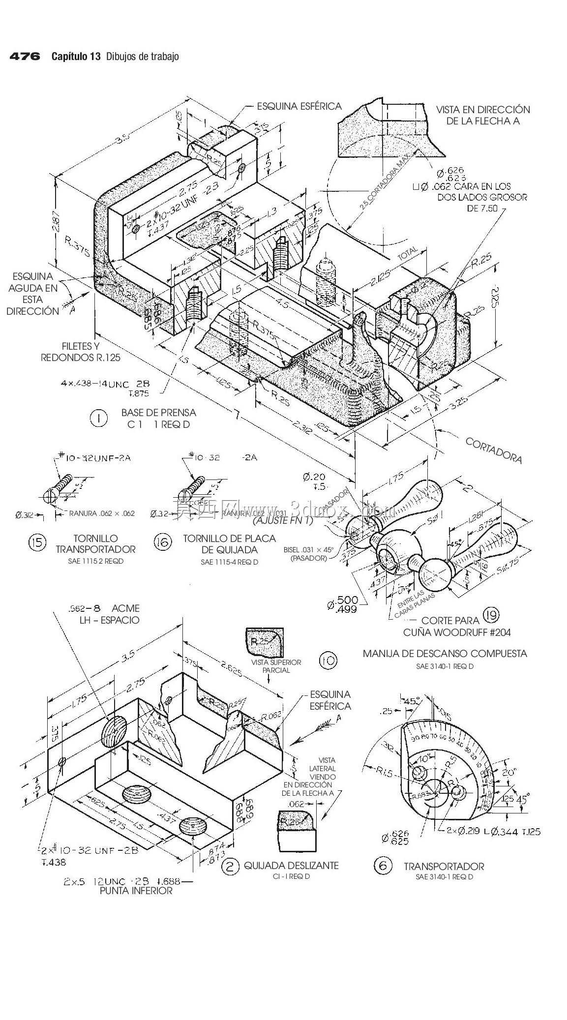 3D CAD基础练习/Grinder Vise/Prensa de Esmeriladora/Autodesk Inventor Pro