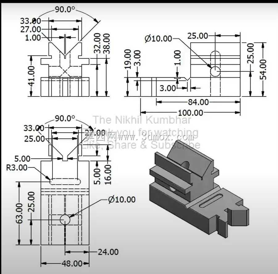 三维CAD基本练习/V块夹/Abrazadera de Bloque V/Autodesk Inventor Pro