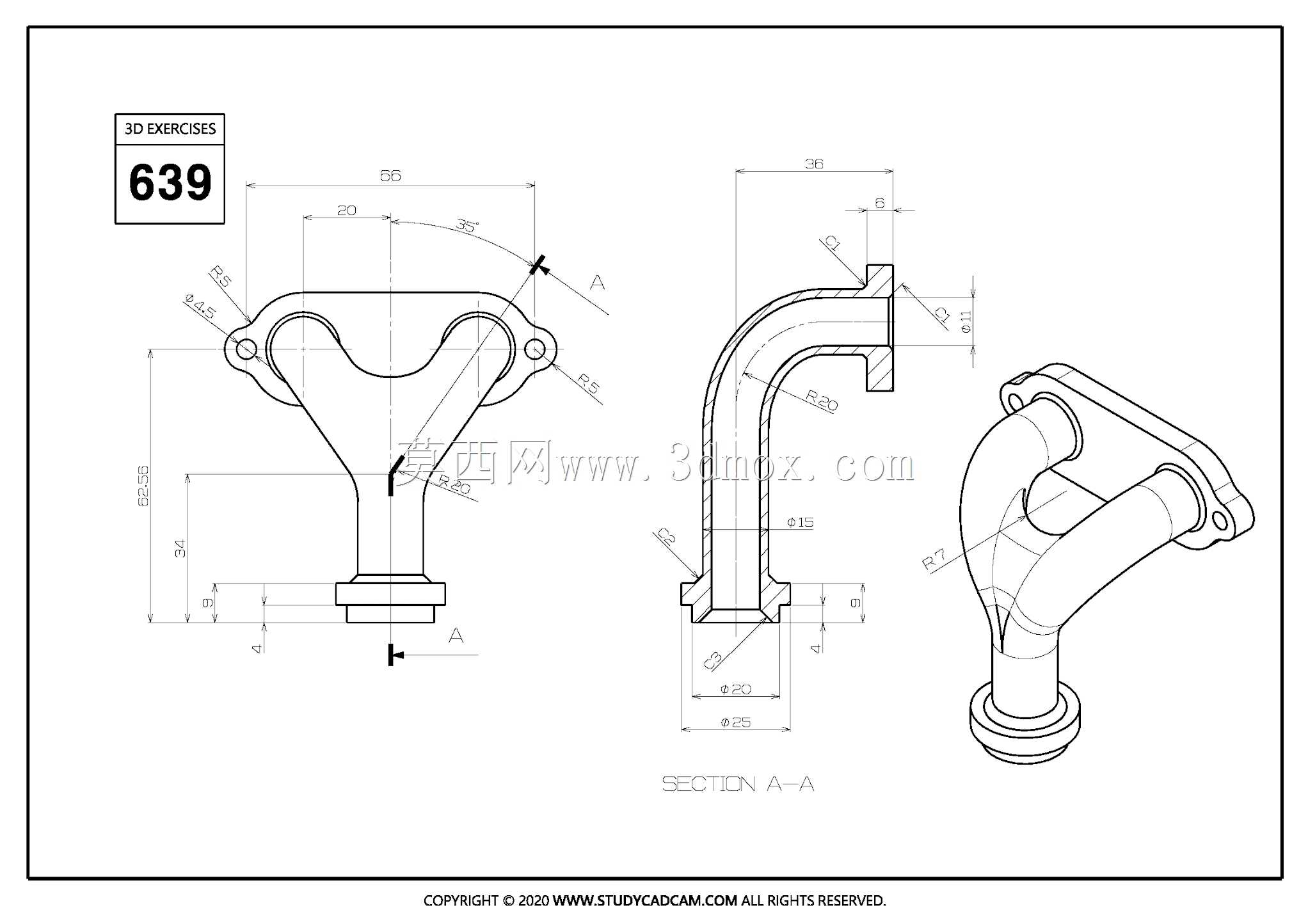 Studycadcam三维CAD练习639/带法兰的双歧管/Colector Doble con Brida/Autodesk Inventor Pro
