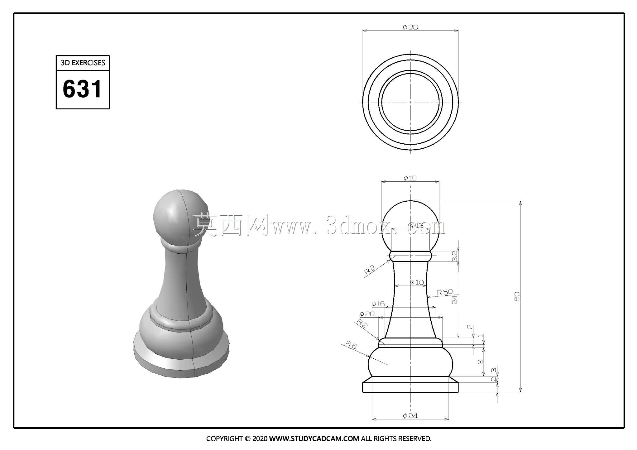 Studycadcam三维CAD练习631/棋子/Pieza Ajedrez/Autodesk Inventor Pro