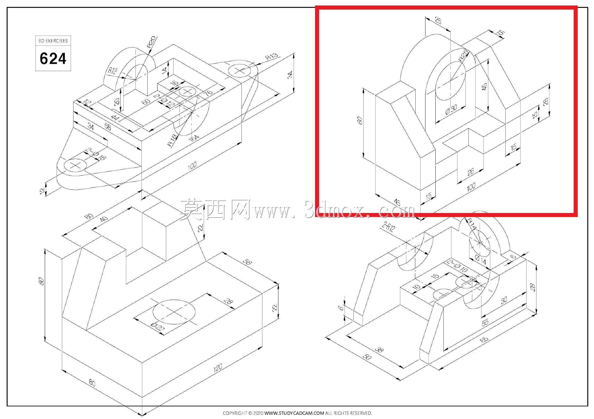 Studycadcam三维CAD练习624 B/Autodesk Inventor Pro