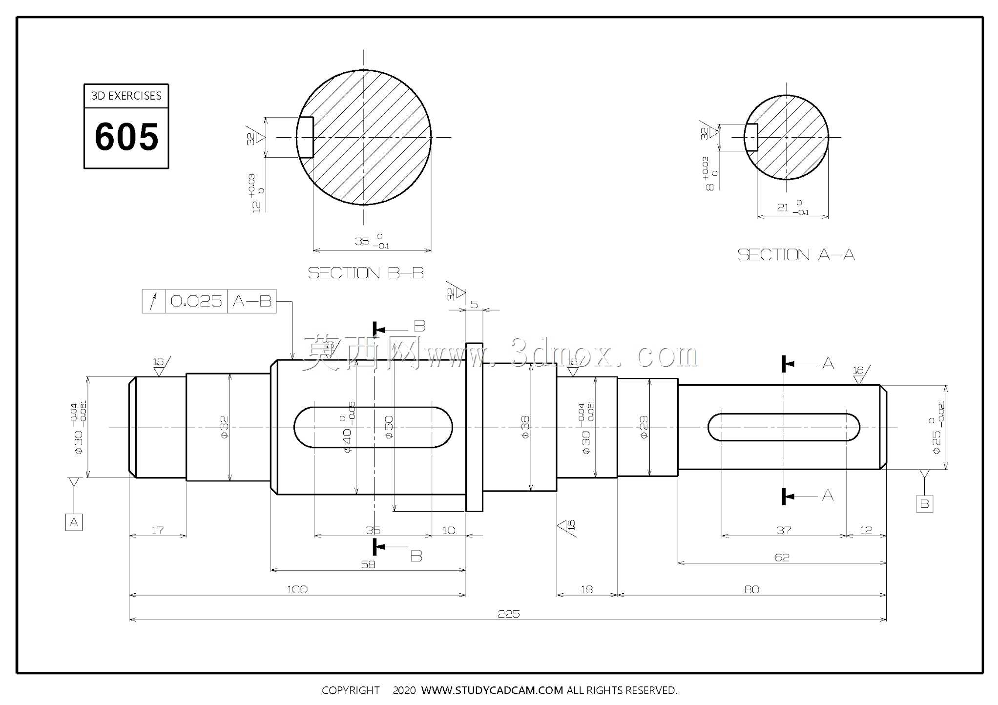 Studycadcam三维CAD练习605/轴/Eje/Autodesk Inventor Pro