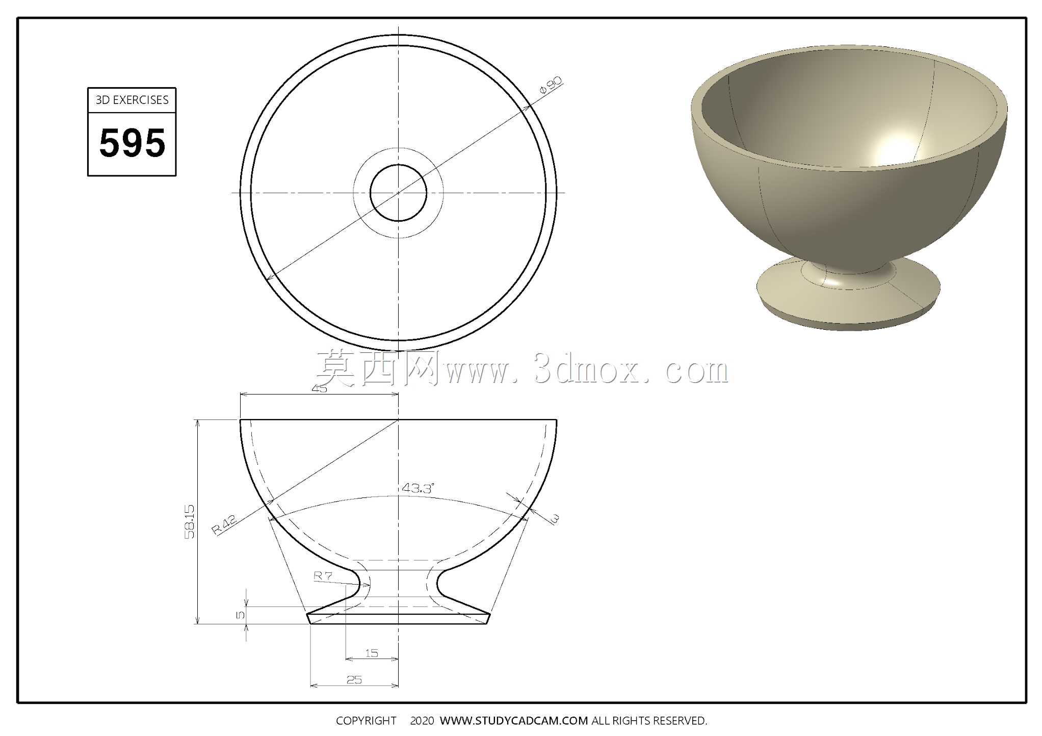 Studycadcam三维CAD练习595/Bowl/Tazón/Autodesk Inventor Pro