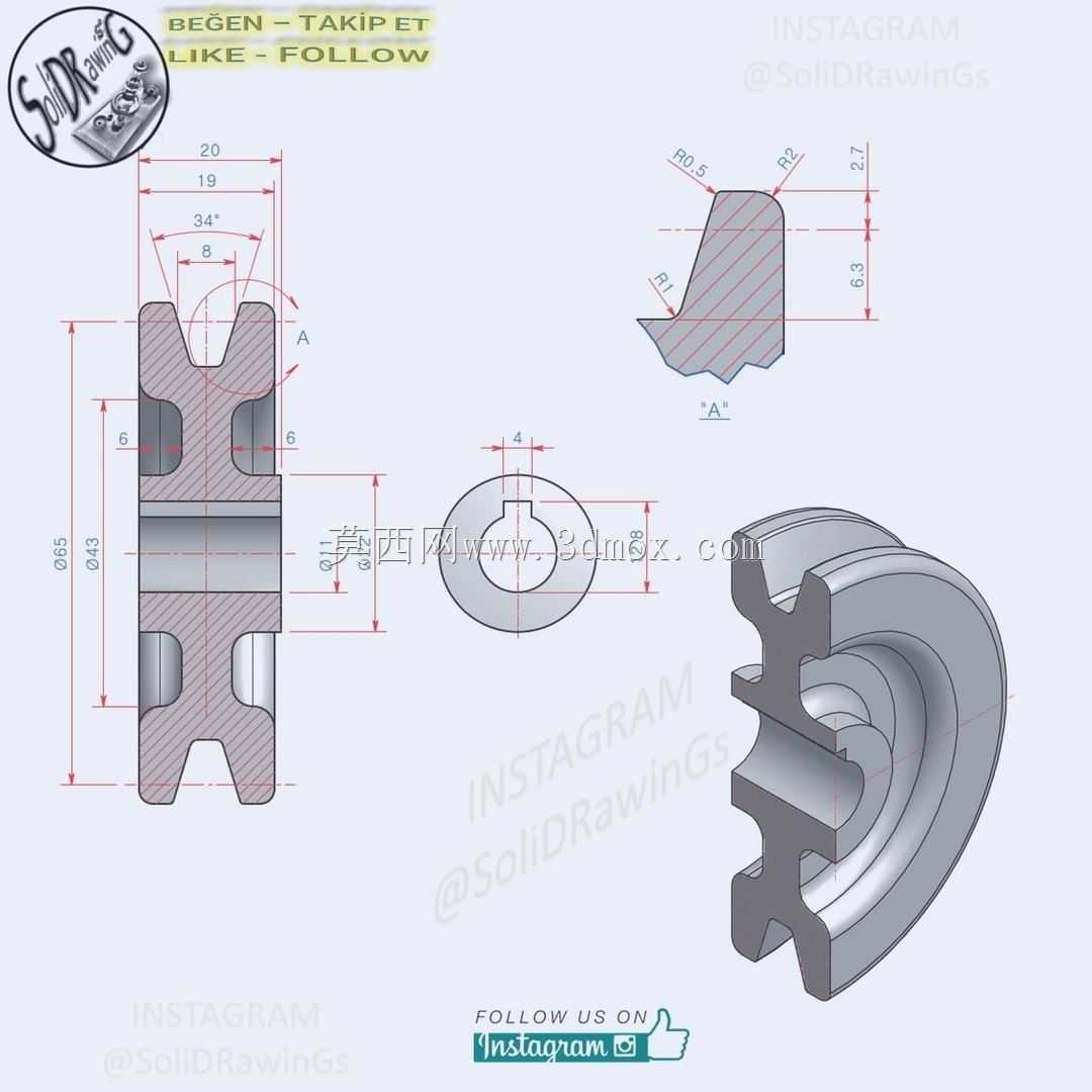 三维CAD基本练习/滑轮/Polea/Autodesk Inventor Pro