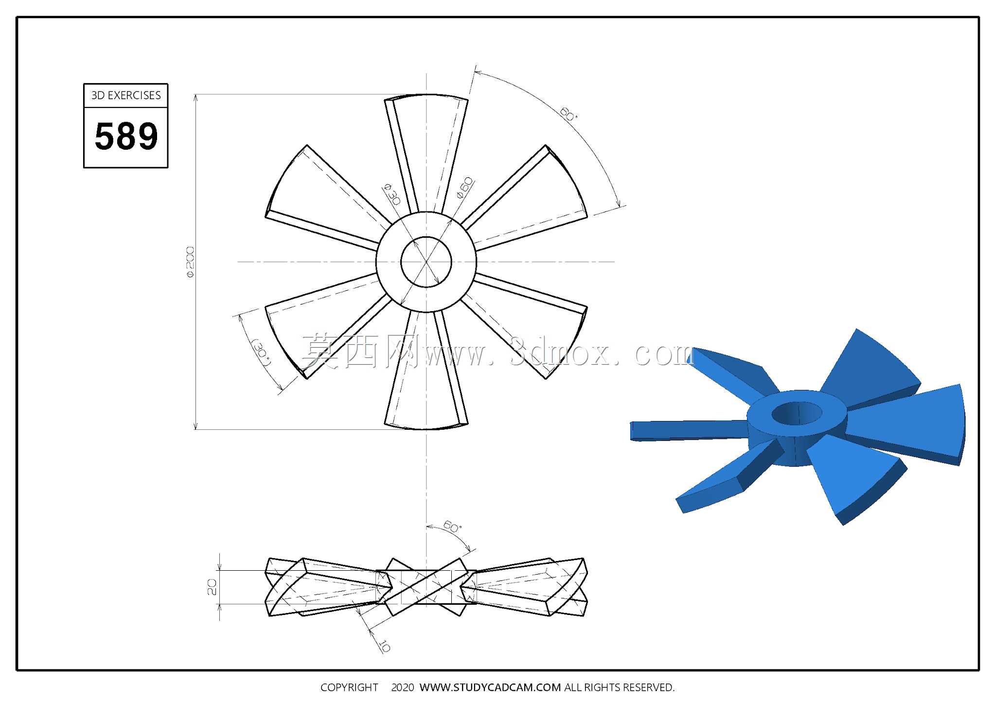 Studycadcam三维CAD练习589/螺旋桨/螺旋线/Hélice/Autodesk Inventor Pro