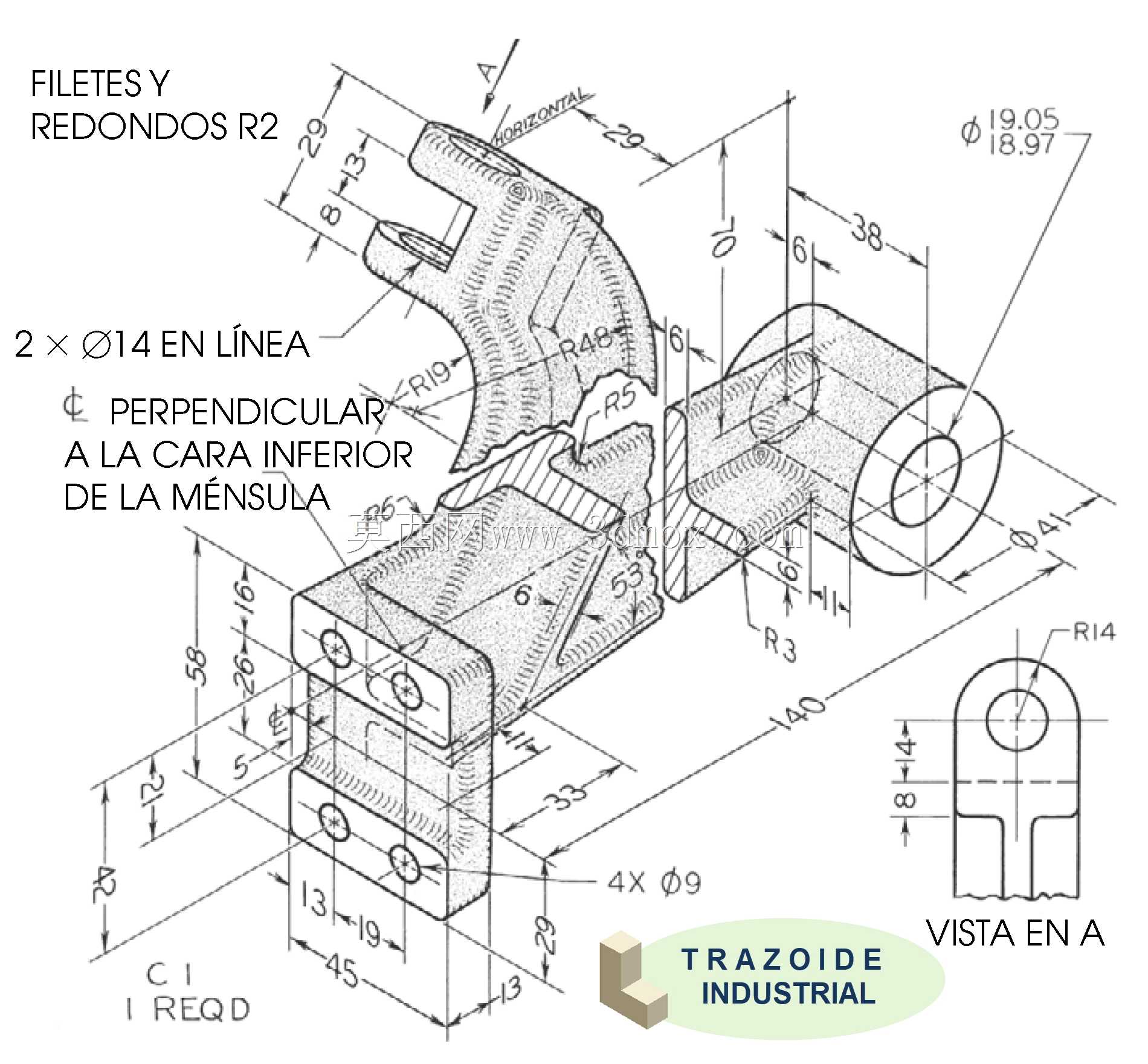 三维CAD基本练习/导轴承/Cojinete Guía/Brazo de Acople/Autodesk Inventor Pro
