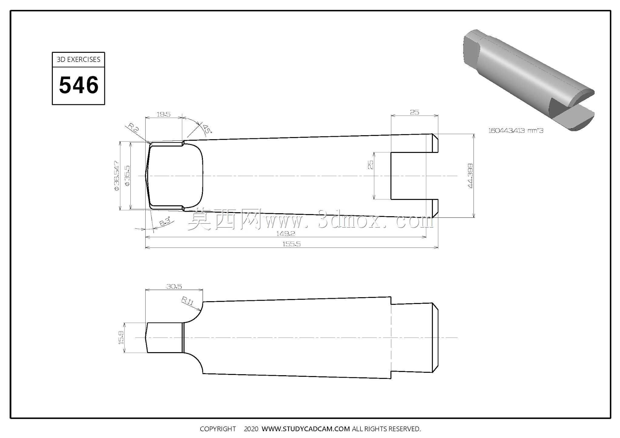 Studycadcam三维CAD练习546/Morse锥柄/Autodesk Inventor Pro