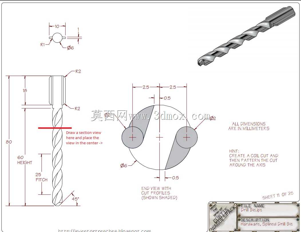 三维CAD Curtis Waguespack零件/钻头/Broca/Autodesk Inventor Pro