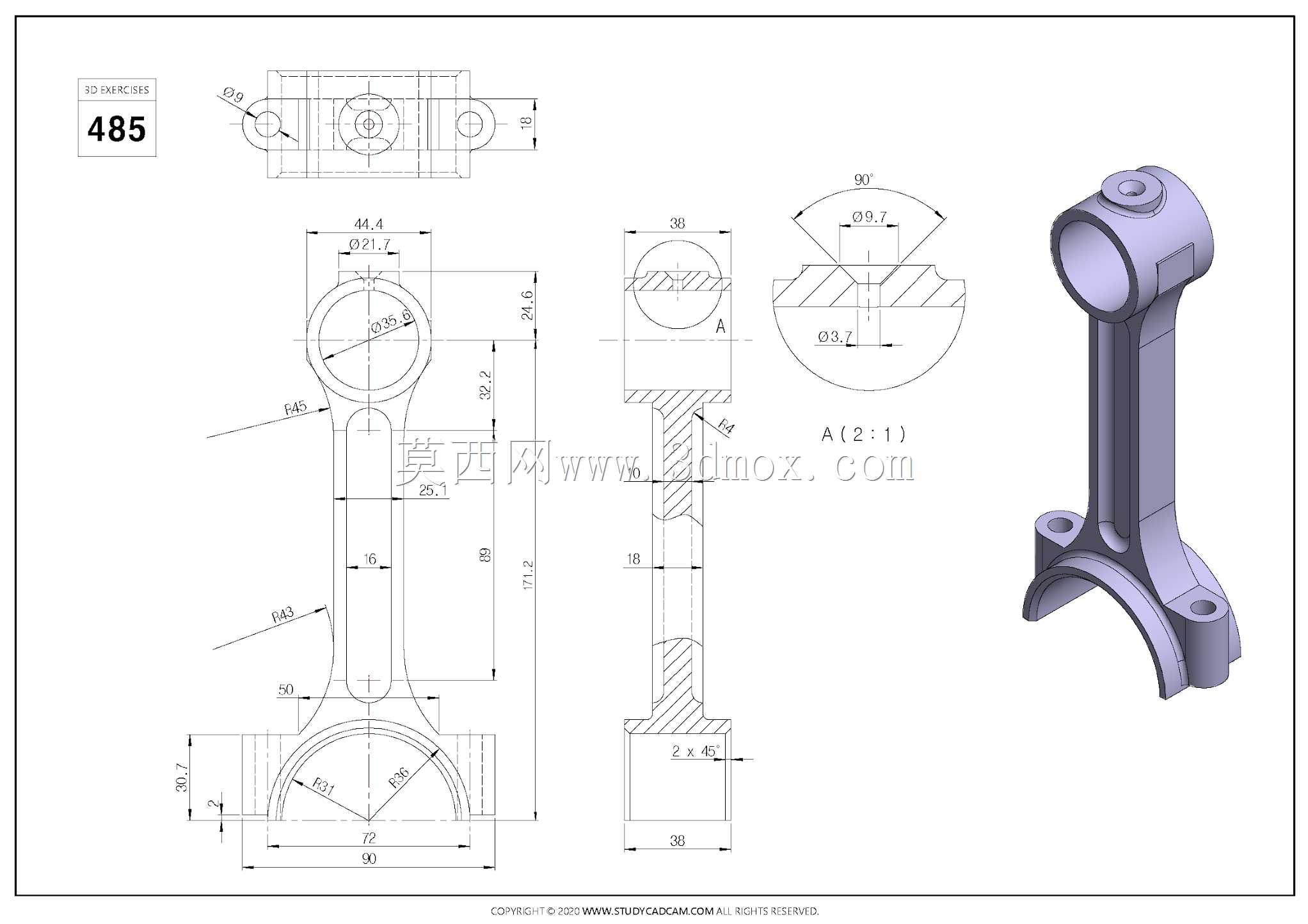 Studycadcam三维CAD练习485/连杆/Autodesk Inventor Pro