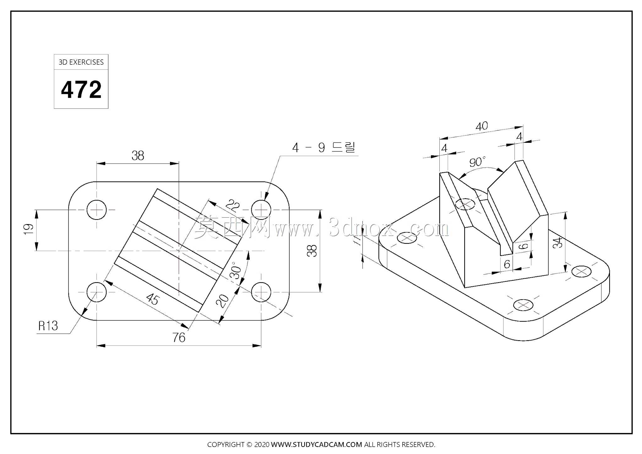 Studycadcam三维CAD练习472/角度V块/Autodesk Inventor Pro