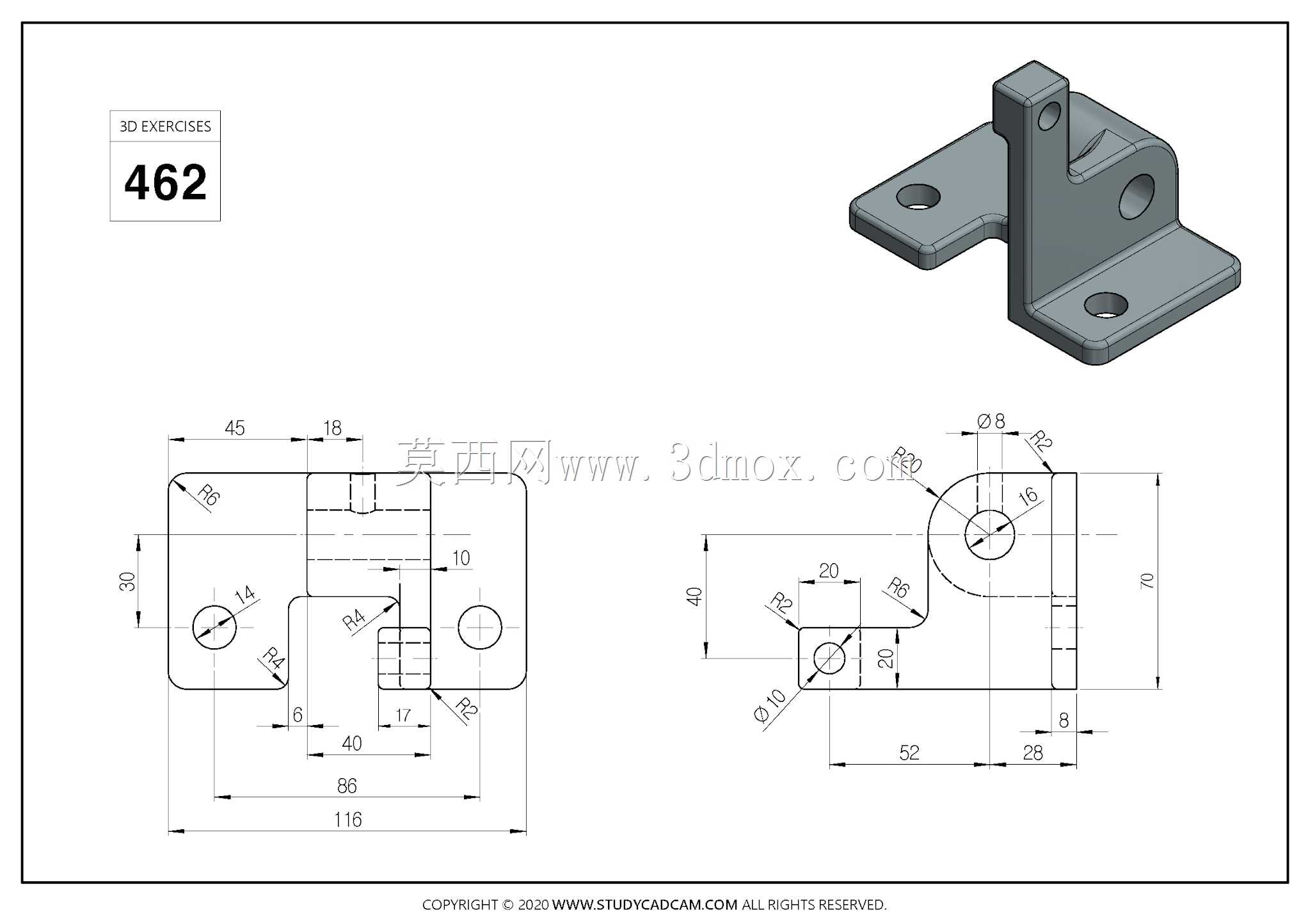 Studycadcam三维CAD练习462/指节支架/Autodesk Inventor Pro