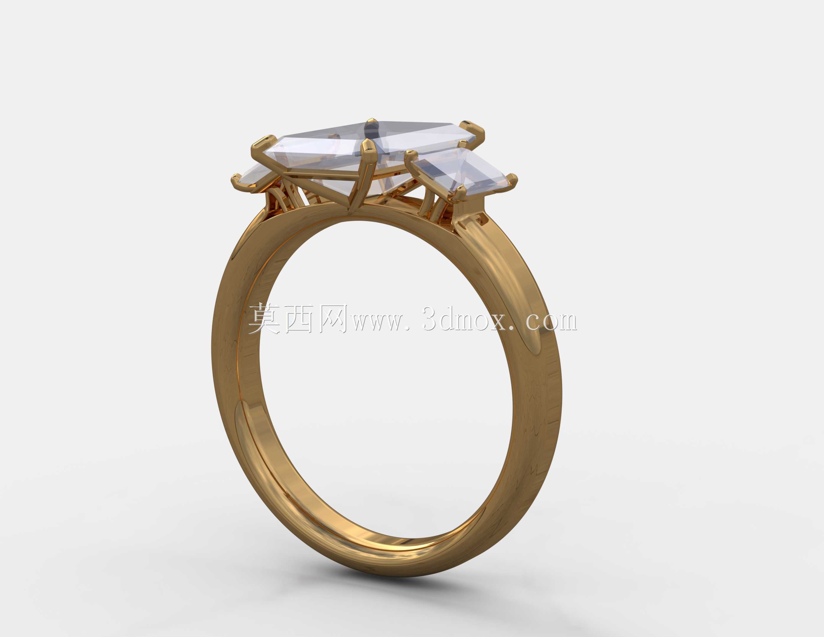 三石明亮式切割钻石戒指 SOLIDWORKS 项目