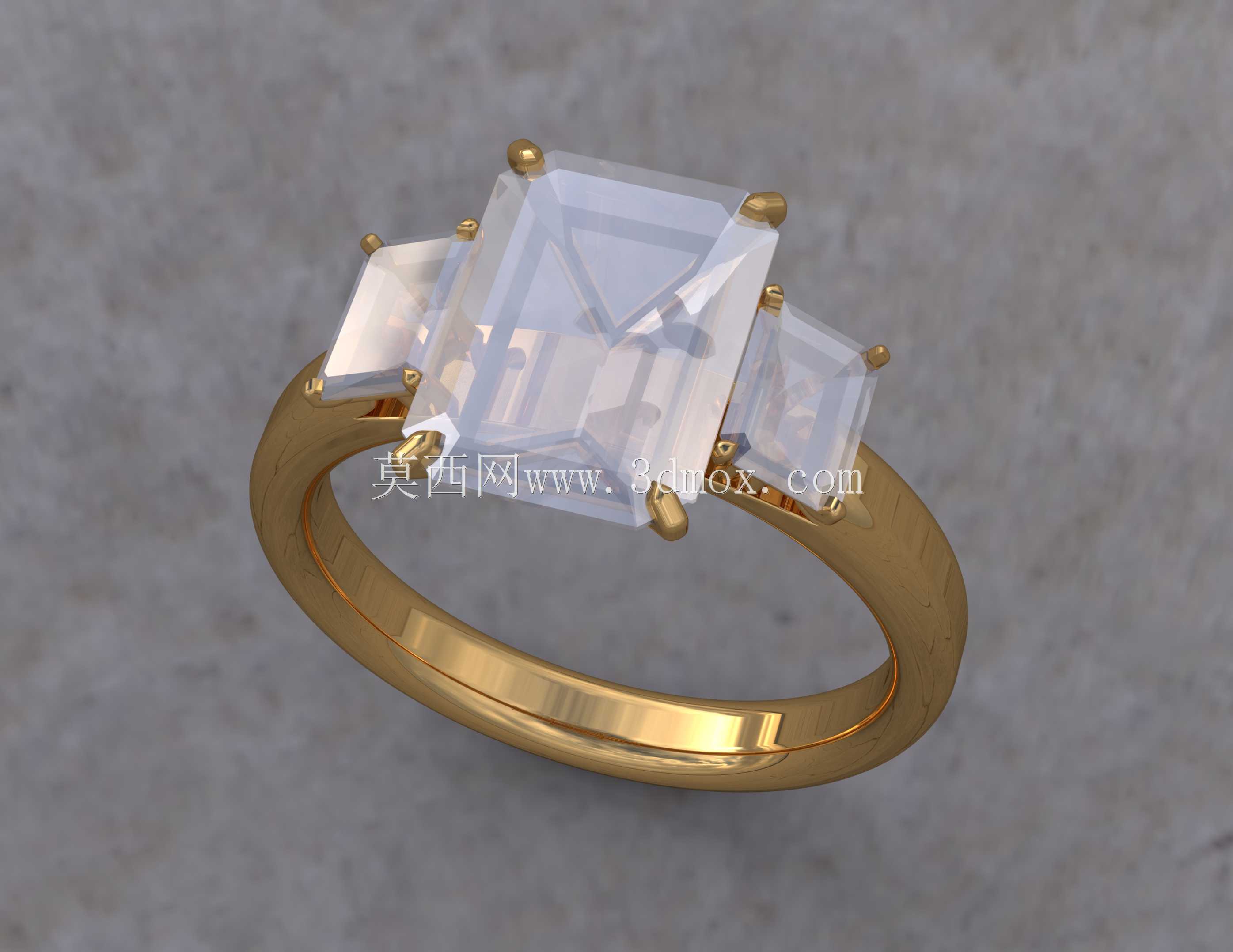 三石明亮式切割钻石戒指 SOLIDWORKS 项目