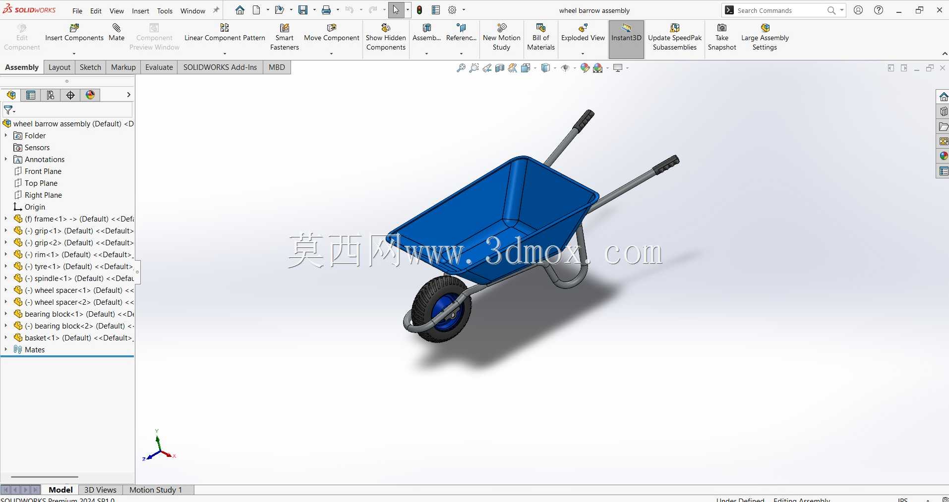 手推车 3D 装配体 – SolidWorks 设计
